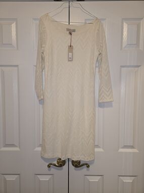 Banana Republic Cream Long Sleeve Lace Sheath Dress
